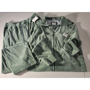 Vintage Fuda Sport Ladies Large Sage Green Velvet‎ Track Suit Jacket/Pants NOS